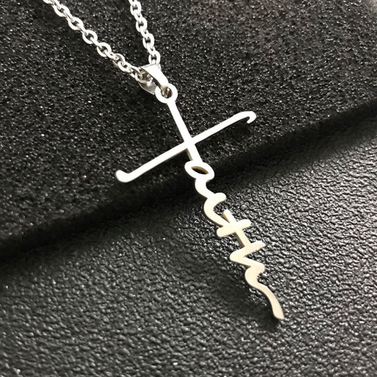 Dark Slate Gray Faith Cross Necklace.