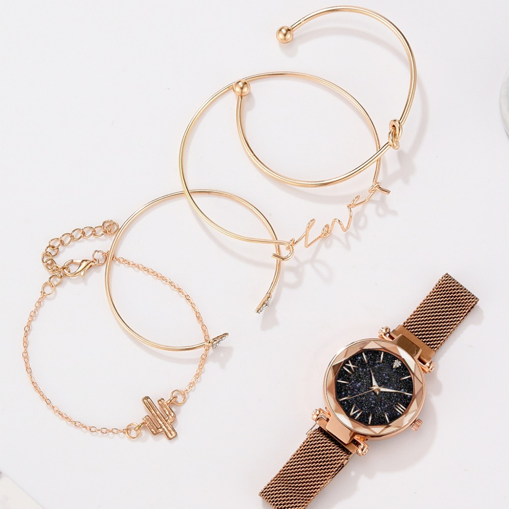 Beige Watch and Bracelet Set