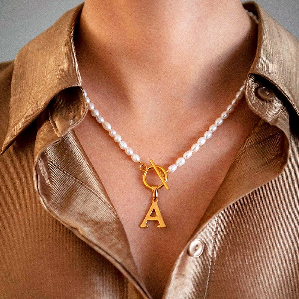 Sienna Pearl Initial Necklace